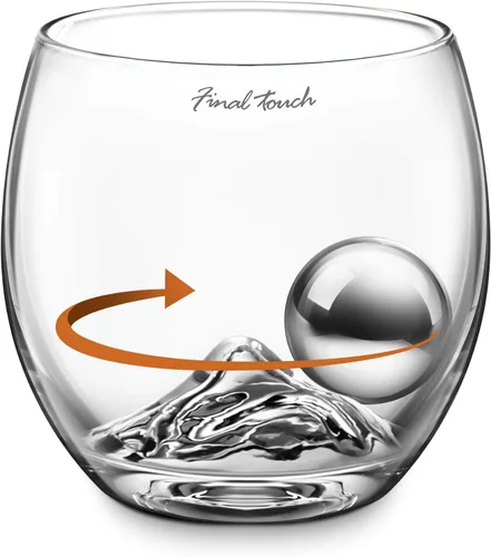 Vista 2 de Final Touch On The Rock Glass + bola de acero inoxidable y pinzas (GS349) Rolling motion circulates chilling ball around glass peak, chills