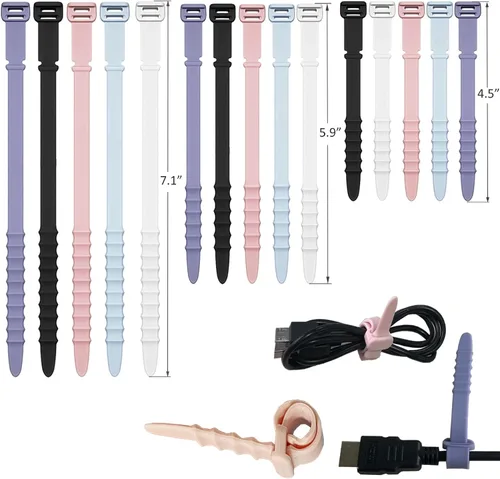 Vista 9 de Bridas de Silicona, Bridas Reutilizables, Correas de Cable de Goma para Gestión de Cables, Organizador de Cables de Silicona Elástica para Casa