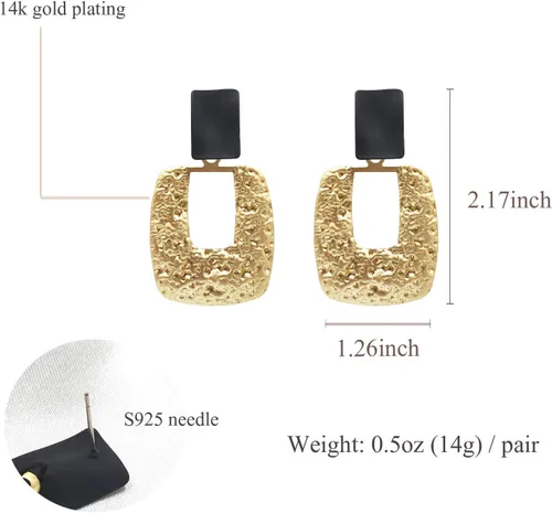 Vista 2 de Aretes largos exagerados con elementos de moda, aguja de plata S925, chapados en oro de 14 quilates, para mujeres y niñas, regalos de San Valentín