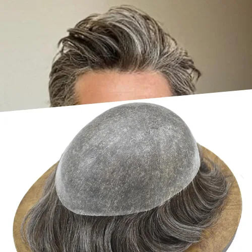 Vista 21 de PU Toupee para hombres pieza de pelo real sistema de reemplazo de cabello humano para hombres Toupee pieza de pelo para hombres piel polivinílica