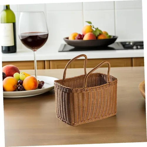 Vista 8 de VICASKY Cesta de recolección de flores tejidas con asa rectangular de mimbre de ratán para mujer, cesta de paja retro para dulces, cesta de flores