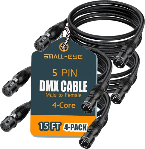 Vista 8 de SMALL-EYE Cable DMX de 5 pines, paquete de 2 unidades de 3 pies, cable de iluminación de escenario macho a hembra de 4 núcleos para controlador