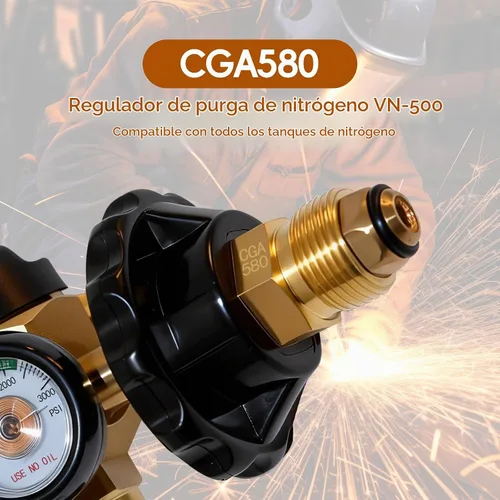 Vista 4 de Regulador de purga de nitrógeno VN-500, válvula de control de purga de nitrógeno de alta precisión con presión de prueba de 500 PSI, control
