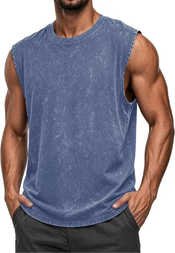 Vista 11 de Camisetas sin mangas para hombre, camisetas sin mangas de algodón de ajuste Negro
