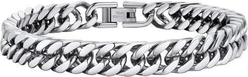 Vista 15 de PROSTEEL - Pulsera de cadena franco de acero inoxidable, pulseras gruesas de moda para hombres y mujeres, chapadas en oro negro de 18 quilates