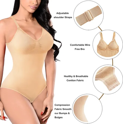 Vista 3 de Irisnaya Body sin costuras para las mujeres Shapewear Control de la barriga adelgazante cuerpo shaper cintura entrenador mono espaguetis sujetador