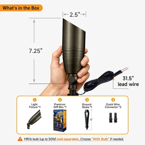 Vista 6 de Gardenreet Focos de paisaje de bajo voltaje - Luz superior LED de latón 12V para exterior, luces focales cableadas IP65 impermeables, enfoque