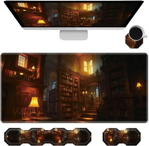 Vista 10 de Juego de reposamuñecas para teclado y mouse ergonómico para juegos (con bonitos posavasos) con espuma viscoelástica y base antideslizante, fácil