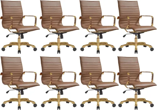 Vista 34 de LeisureMod Harris Silla de oficina con almohadilla suave, silla ejecutiva de piel sintética con base de acero dorado, altura ajustable, bloqueo