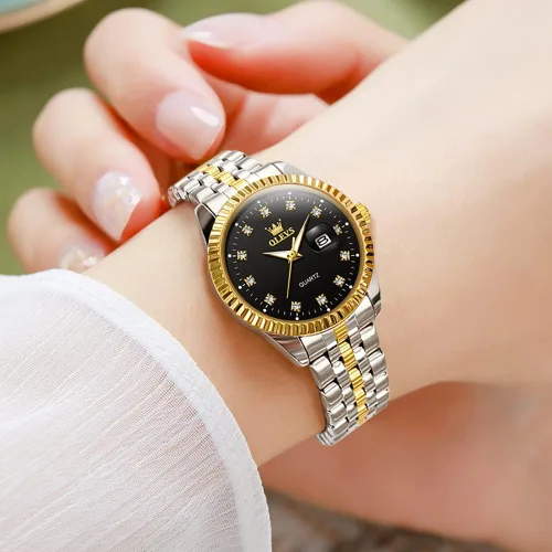 Vista 2 de OLEVS Relojes para mujer con diamantes de lujo para mujer, relojes analógicos de cuarzo resistente al agua, fecha de día, reloj de pulsera de acero