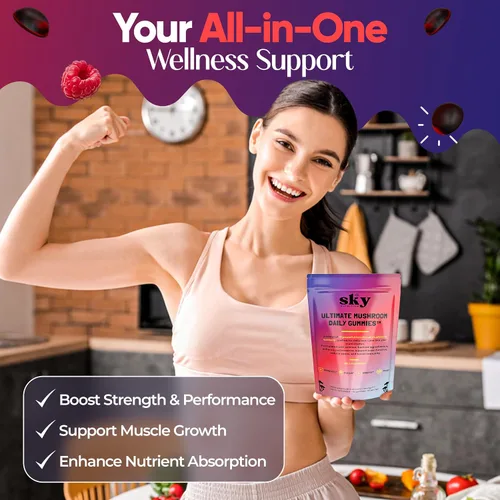 Vista 7 de SKY NUTRITION Gomitas de hongos – Suplemento de hongos adaptogénicos 10 en 1 para adultos – Melena de león, Reishi, Cordyceps, Chaga, cola de pavo