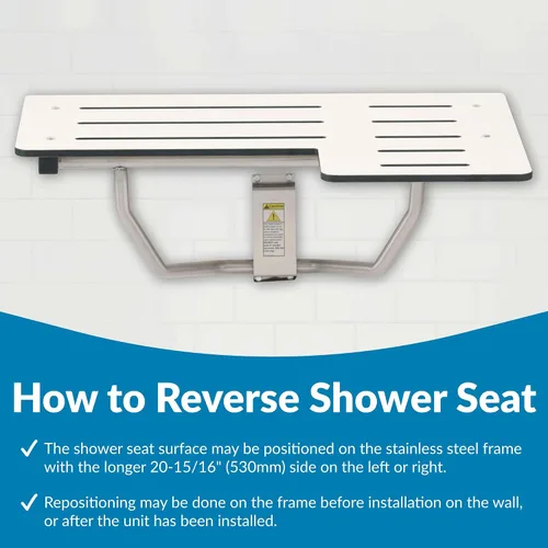 Vista 9 de Bobrick - Asiento de ducha plegable reversible, color blanco/acero inoxidable