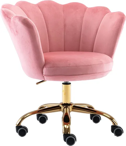 Vista 11 de Cómoda silla de trabajo para oficina en casa con ruedas, bonita y moderna tapizada de terciopelo con respaldo de concha, silla de escritorio Negro