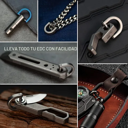 Vista 8 de KeyUnity KA17 Titanium D Ring Key Shackle, U Shape Key Ring Horseshoe Clasp for Car Fob, DIY Leather Key Organizer Keychain Negro