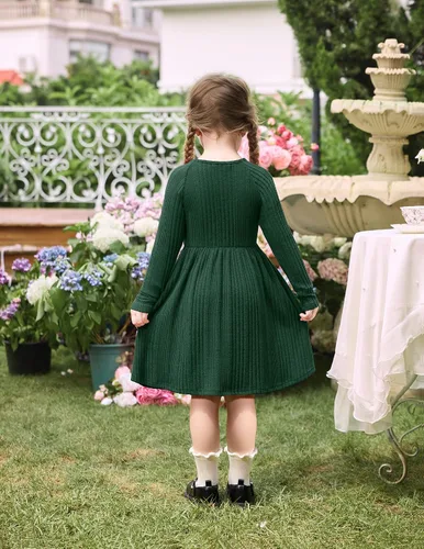 Vista 3 de Arshiner Suéter de manga larga para niñas pequeñas, vestidos de otoño e Verde
