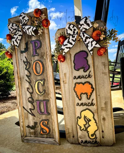 Vista 6 de Rockin' Wood Letreros de calabaza en blanco para decoración de porche de otoño, úsala como está o personaliza con tu propio diseño, perfecto