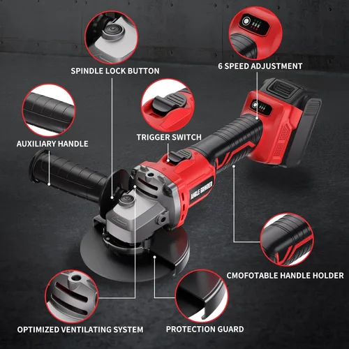 Vista 9 de Amoladora angular de 4-1/2 pulgadas inalámbrica compatible con batería Milwaukee de 18 V/M18, amoladora eléctrica de 6 velocidades variables