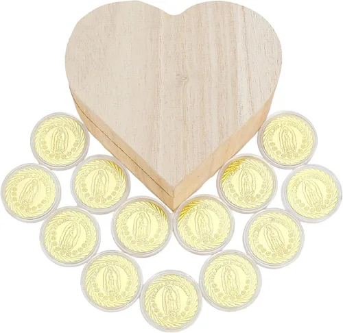 Vista 7 de TINGKU Guadalupe Monedas de boda Arras de Boda Catolica Recuerdos Para Boda con Monedas de Oro Decoracion Para Bodas con Caja de Madera