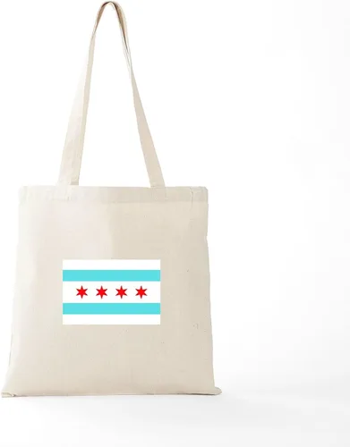 Vista 5 de CafePress Bolsa de compras de lona beige natural reutilizable con bandera de Chicago