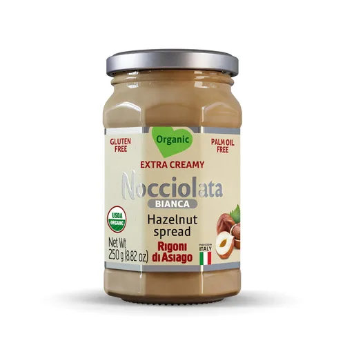 Vista 2 de Rigoni di Asiago Nocciolata Bianca - Crema orgánica de avellanas, 8.82 onzas, sin cacao