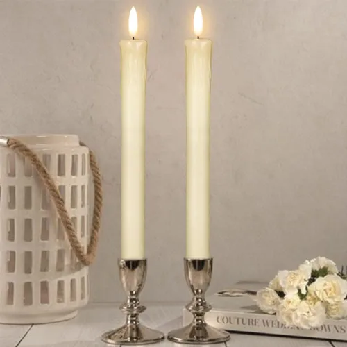 Vista 4 de GenSwin Velas cónicas de cera goteo sin llama parpadeantes con control remoto de 10 teclas, funciona con pilas, luz LED cálida 3D para ventana