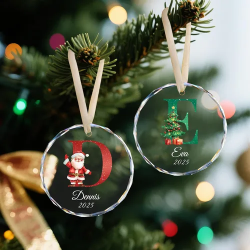 Vista 2 de Adornos con nombre de letra para árbol de Navidad, adornos de Navidad personalizados 2025, adornos de nombre inicial personalizados, decoraciones