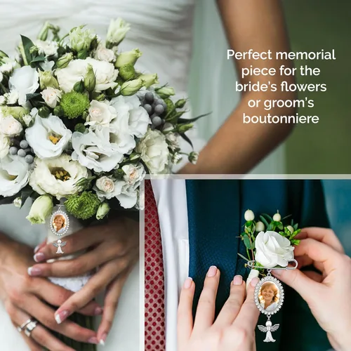Vista 4 de Encanto de foto simple para ramo de boda, recuerdo conmemorativo con diamantes de imitación, pin de boutonniere, regalo conmemorativo para madre