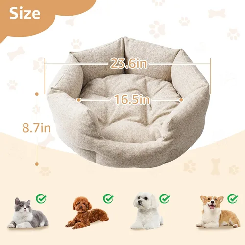 Vista 4 de Camas redondas lavables para gatos de interior, cama para perros extra pequeños, sofá para mascotas para cachorros, perros y gatitos, suave pero