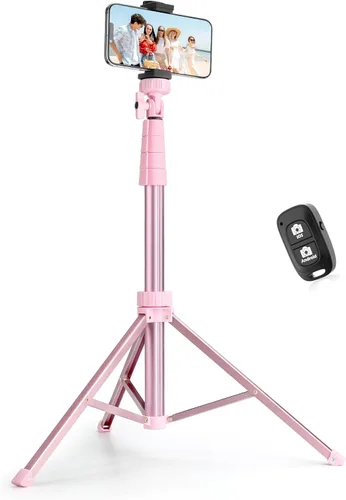 Vista 15 de SENSYNE Trípode de teléfono de 62 pulgadas y palo para selfie, soporte extensible para teléfono celular con control remoto inalámbrico y soporte