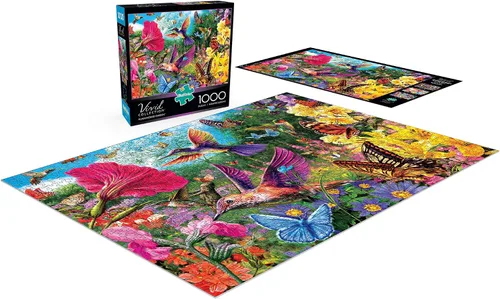 Vista 3 de Rompecabezas de jardín Buffalo Games de colibríes de la colección Vivid (1000 piezas).