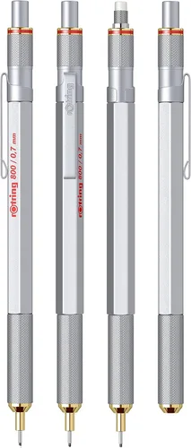 Vista 4 de Lápiz mecánico retráctil rOtring 800, 0.02 pulgadas, barril negro, Plateado (Silver Barrel)