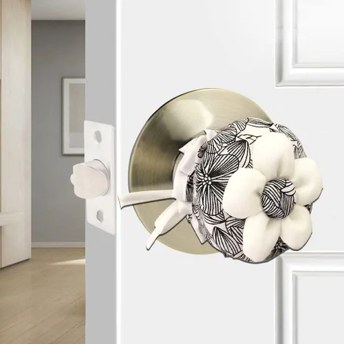 Vista 3 de Paquete de 4 fundas para pomo de puerta, protector redondo floral suave, lindo protector de manija de puerta con esponja, protector universal
