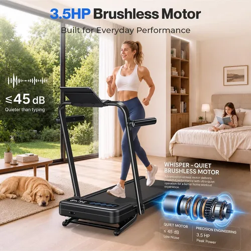 Vista 3 de Cardirun Walking Pad with 12% Auto Incline & Handle Bar, Foldable Treadmill Negro