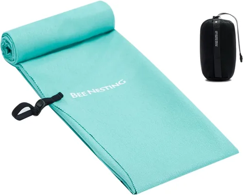 Vista 34 de Bee Nesting Toalla ultraligera de secado rápido – Paquete de 2 toallas de microfibra medianas y pequeñas con bolsillo compacto plegable para viajes