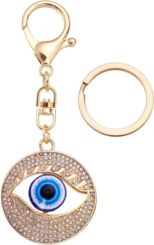 Vista 5 de Llavero azul de ojo malvado, dijes colgantes para bolso de mano con clip de mosquetón, adorno para espejo retrovisor de automóvil, decoración