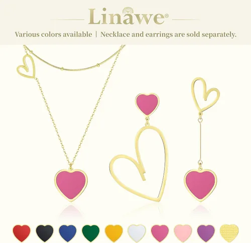 Vista 6 de Linawe Gargantilla en capas con dije de corazón para mujer, moderna, cadena de oroplataoro rosa, collares apilados de acero inoxidable, collar