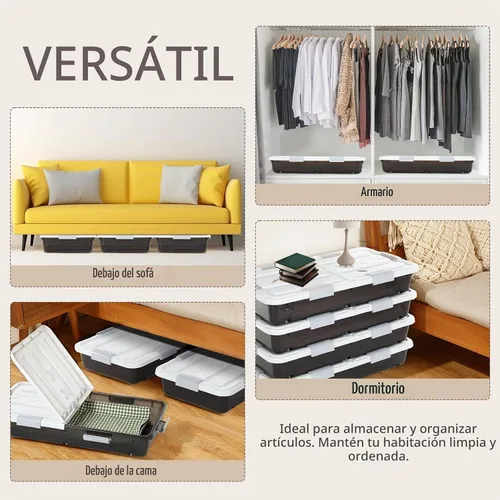 Vista 4 de Beeveer - 4 contenedores de plástico para debajo de la cama, 31.5 x 15.8 x