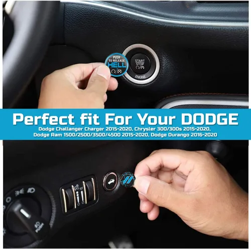 Vista 3 de TOOLEPIC Cubierta de botón de arranque para Dodge Challenger Charger Durango Accesorios 2015-2025 - Kit de interruptor de encendido y parada de Azul