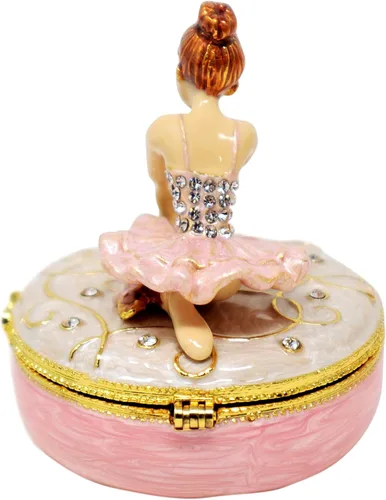 Vista 6 de Caja de joyería de bailarina rosa con texto en inglés "Bejeweled