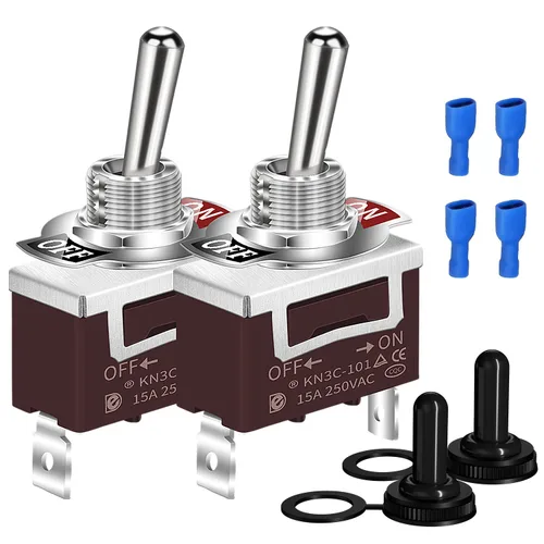 Vista 8 de DaierTek Interruptor de palanca de mango negro resistente de 12 V, SPST 2 pines interruptor de palanca de encendido y apagado, interruptor