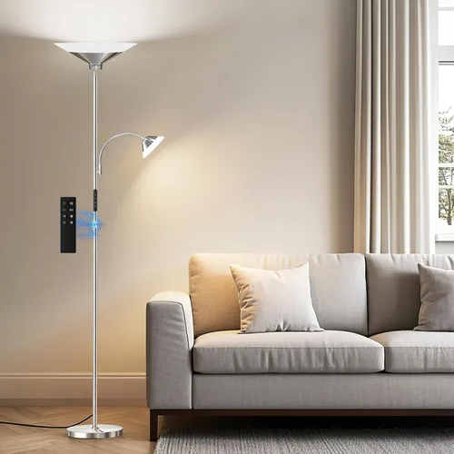 Vista 12 de SIBRILLE Torchiere - Lámpara de pie con pantalla de grano de madera, lámpara de pie LED regulable de 72 pulgadas con control remoto, lámpara