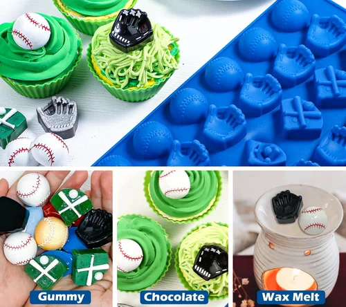 Vista 2 de Webake El Molde Original de Silicona para Chocolate de Béisbol para Chocolate, Dulces, Decoraciones de Cupcakes, 30 Cavidades en Forma de Softball