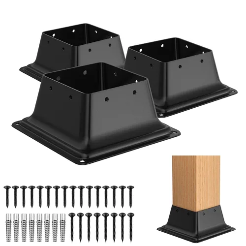 Vista 8 de FMhotu 4x4 Base de poste 2 piezas, soporte de poste de acero recubierto en polvo resistente de 3.6"x3.6" interno, adecuado para poste de madera