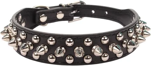 Vista 2 de Collar ajustable de piel sintética con remaches de clavos para gatos, cachorros y perros.