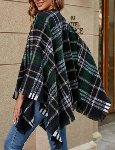 Vista 2 de VIMPUNEC - Pashmina estilo bohemio con patrón a cuadros para mujer, con borla.