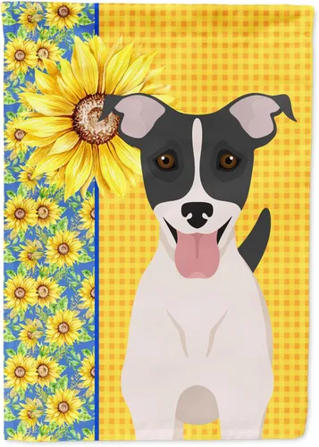 Vista 384 de Caroline's Treasures WDK5313GF Bandera de jardín con diseño de girasoles de verano, color negro y tostado, Airedale Terrier para buzón, bandera