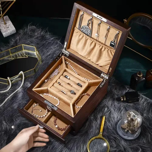 Vista 6 de TITISKIN Joyero de madera extra grande, caja de almacenamiento de joyas de 3 capas, joyero para mujer