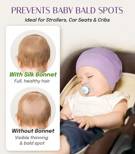 Vista 7 de OLESILK Gorro de Seda para Bebé de 0-6 Meses - Gorro de Cabello para Niños Pequeños de Seda de Morera 100%, Gorro de Noche Ajustable para Dormir