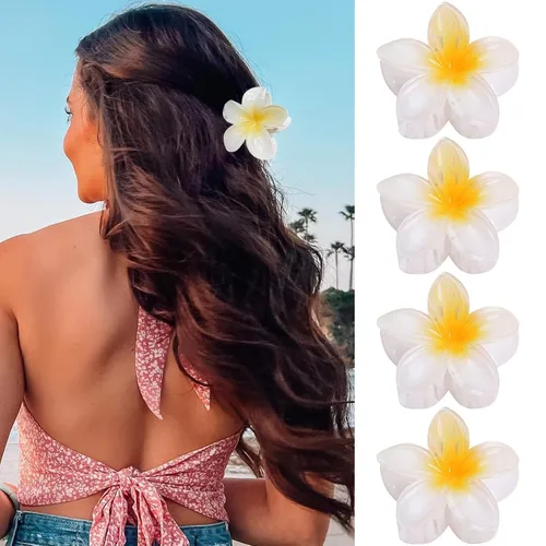 Vista 12 de GQLV Pinzas de garra para el cabello con flores - 4 piezas para cabello grueso, fuerte agarre antideslizante, hawaianas, pinzas grandes y bonitas