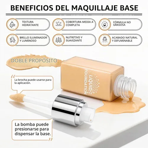 Vista 3 de Base líquida de cobertura completa, maquillaje facial impecable mate - mediano 09 Medium-Fundación